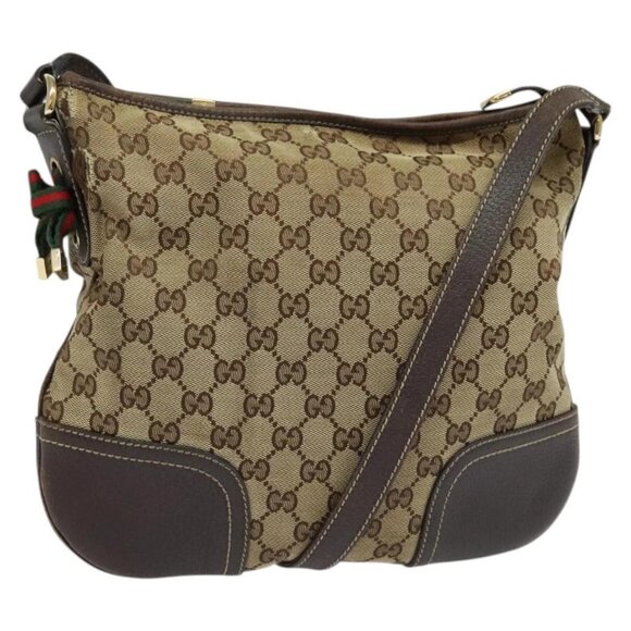 GUCCI GG Canvas Web Sherry Line Shoulder Bag Beige Red Green Auth 138289 - Picture 1 of 16